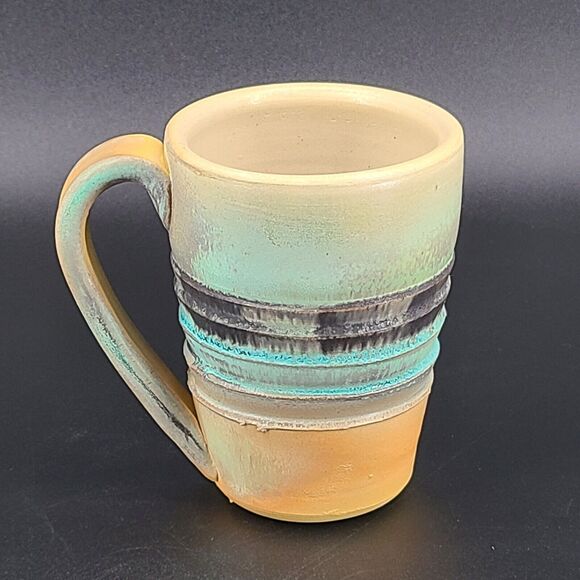 Studio Pottery Mug Signed Chalk Blue Yellow Gray Glaze - Picture 1 of 6
